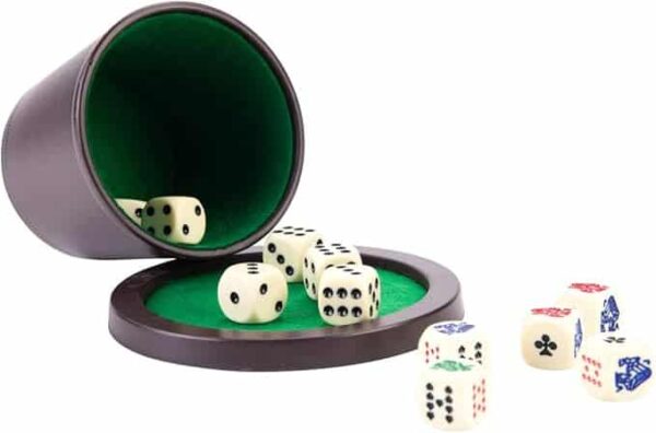 Zestaw do gry w kości KUBEK TACKA KOŚCI POKEROWE 5sztuk i OCZKOWE 5 sztuk