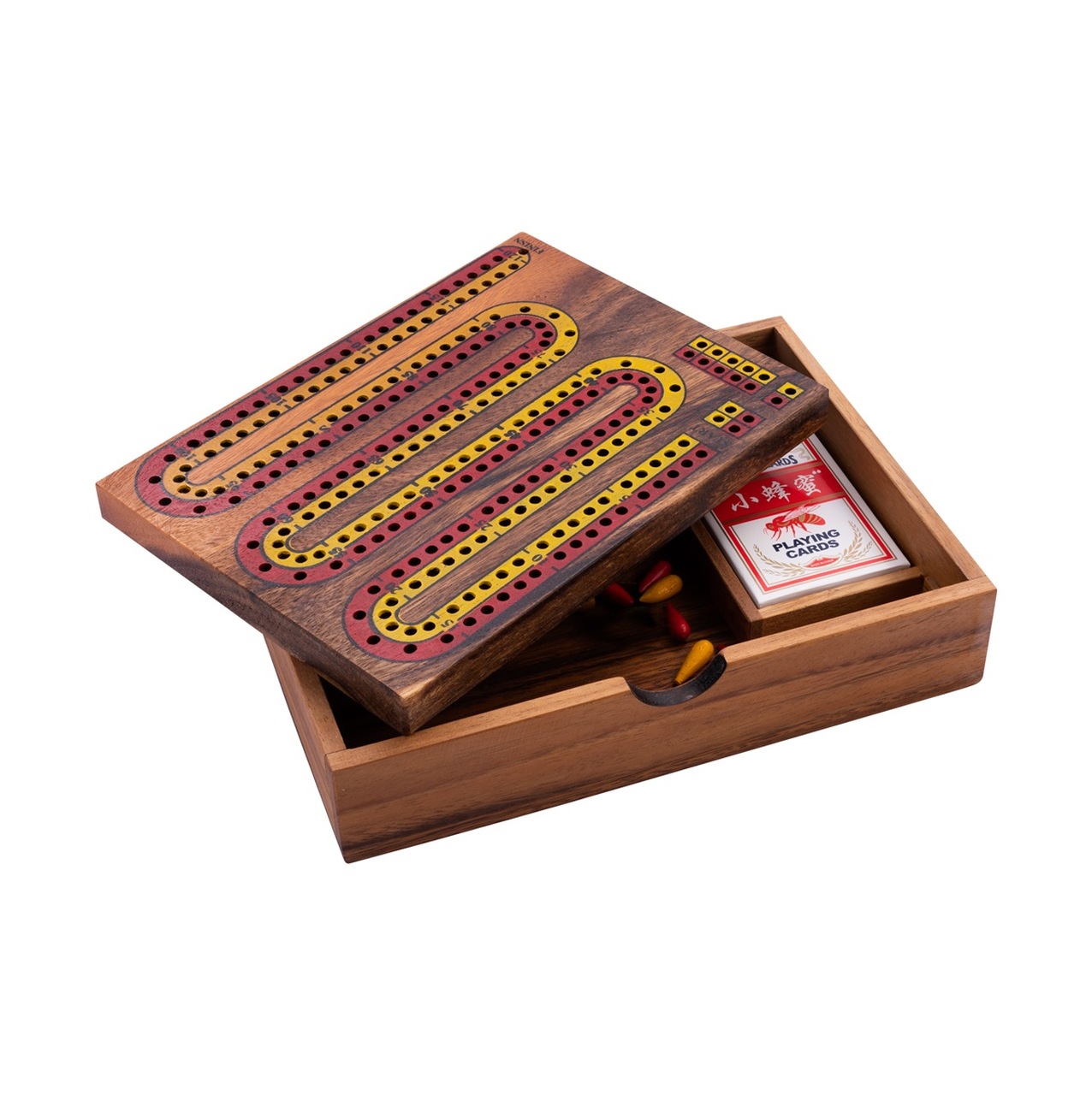 Cribbage gra karciana z planszą drewno akacjowe 52 karty zestaw