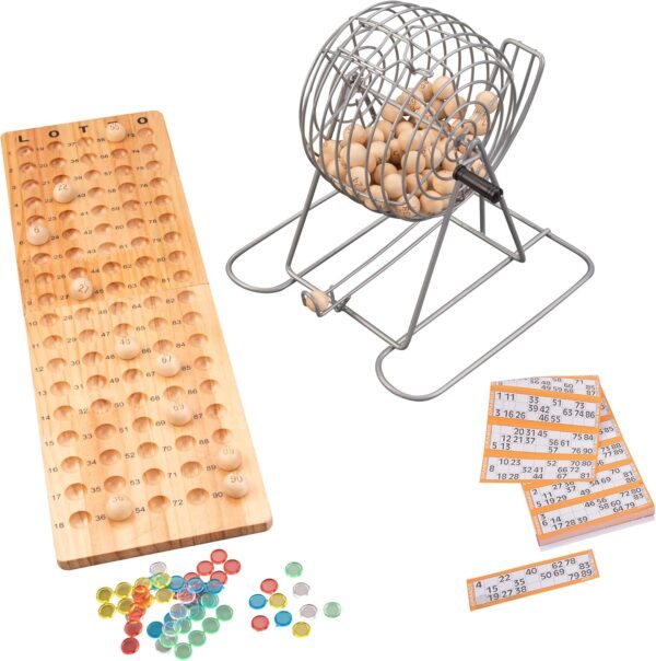 Gra Bingo Lotto Drewniane 90 Kul Metalowy Bęben Zestaw