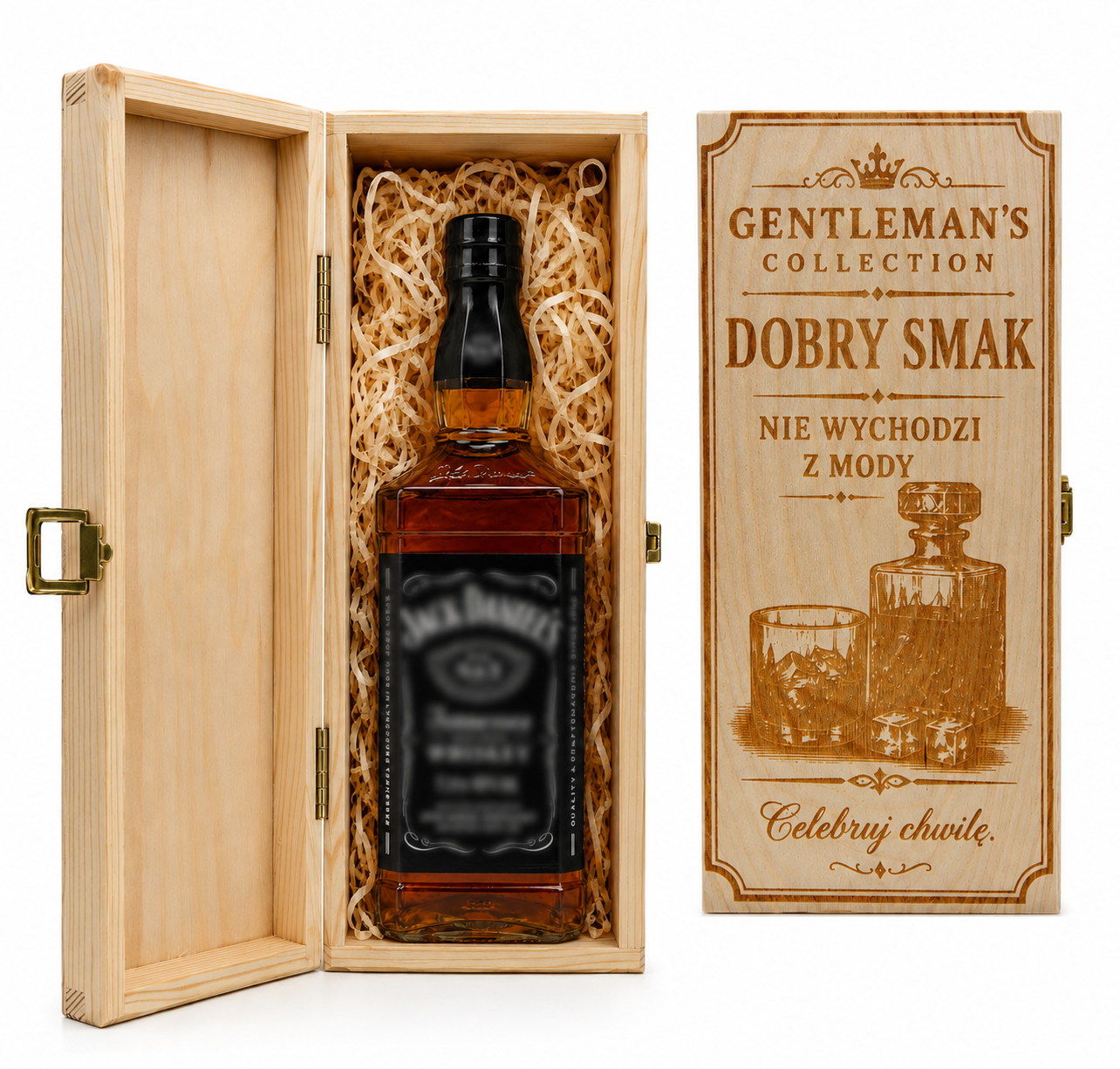 Drewniana skrzynka na Whisky alkohol – pudełko naturalne drewno