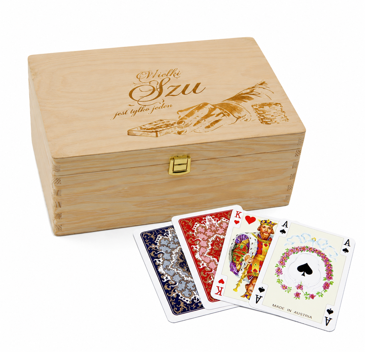 Zestaw do Gry w Karty „Wielki Szu” – Sukno 140×140 + 2 Talie Piatnik Luxury + Drewniana Szkatułka